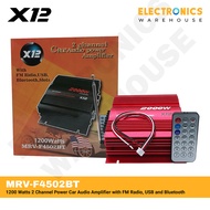 X12 MRV-F4502BT 1200 Watts 2 Channel Power Car Audio Amplifier with FM Radio, USB and Bluetooth Input