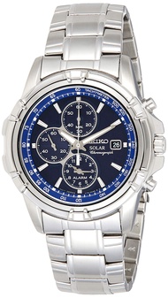 SSC141 Watch for Men - Blue Dial with Solar Chronograph, Date Calendar, and LumiBrite Hands, Stainle