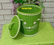 Keranjang rotan Tempat sampah Keranjang serbaguna Keranjang karakter + TUTUP Keranjang laundry  tong