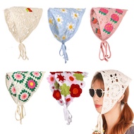 Hair Accessories Women French Fashion Triangle Headscarf Small Daisy Knitted Flower Hair Bandage Ban