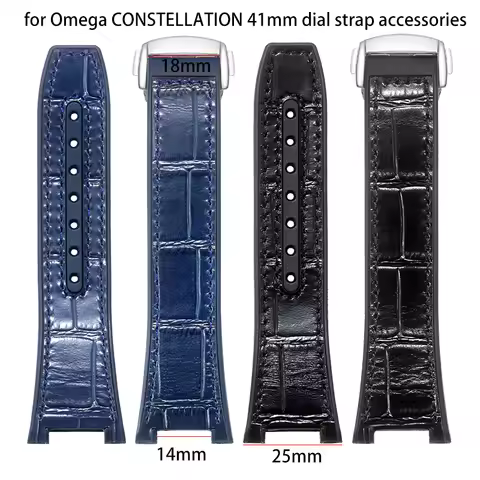 For Omega Constellation 41mm leather + silicone rubber strap 131.33/131.23 Men's bracelet 25x14mm bl