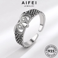 AIFEI JEWELRY Original Ring 純銀戒指 Korean Retro Perempuan 925 Silver For Perak Adjustable Cincin Women Accessories Owl Sterling R498
