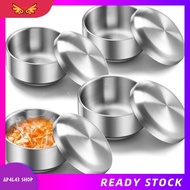 [ap4l43.] Korean Style 4pc 12 Oz Stainless Steel Soup Rice Bowl with Lid- Double-Walled Anti-Scaldin
