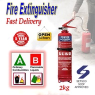 2KG FIRE EXTINGUISHER ABC DRY POWDER TYPE/ SETSCO CERTIFIED AND COMES WITH WALL BRACKET AND 5 YEARS WARRANTY/ SUITABLE FOR HOUSEHOLD USAGE