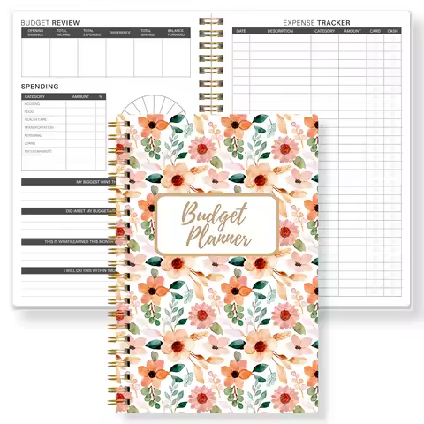 1PC A5 Floral Budget Planner Notebook, Monthly Expense Tracker, Watercolor Cover Finance Organizer, 
