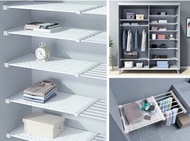 免打孔可調節多功能伸縮衣櫃分層隔板收納層架白色1層 [可伸縮長約30-40cm闊約24cm] - 新款5橫間