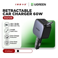 UGREEN Car Charger 2 In 1 Retractable Cable Type C Fast Charging 60W-145W