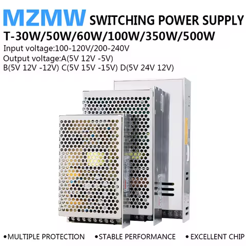 Triple Output Switching Power Supply 30W 50W 60W 100W 350W 500W AC/DC 5V 15V -15V 12V 24V Driver Tra