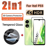 2 IN 1 Full Coverage Film Itel P55 Clear Clear Tempered Glass for Itel P55T P55 P40 Plus P65 Power 7