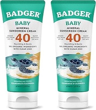 Badger Mineral Baby Sunscreen Cream SPF 40, 98% Organic Toddler Sunscreen with Zinc Oxide, Broad Spe
