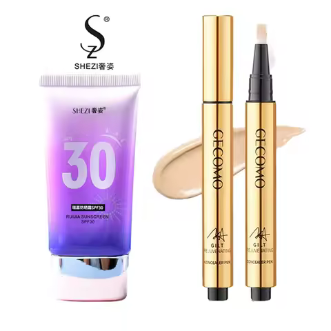 Shezi Facial Body Sunscreen Whitening Primer SPF30 And Gecomo Waterproof Concealer Highlight Sunscre