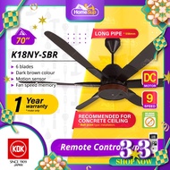 KDK Ceiling Fan K18NY-SBR (70 Inch) Remote Control Type with TWIN DC Motor (Long Pipe) - Dark Brown (For Concrete Ceiling only)9 Speed, K18NY Moshon