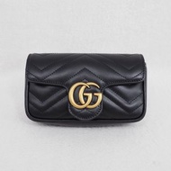 Unused GUCCI GG Marmont Matelassé Leather Super Mini Bag 黑金絎縫皮革