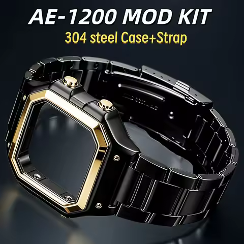 AE1200 Customized Metal Bezel Mod Kit - High 304 Steel Case+Glass+Seal Ring for Casio 3299 AE-1200WH