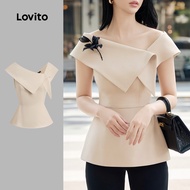 Elegant Blouse Asymmetrical Cold Shoulder Spring/summer Khaki Blouse for Women L137ED340 Blaus Elega