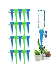 10入組植物花卉自動滴灌系統,適用於溫室和花園,綠色自動滴水潤滑劑和藍色家用盆栽澆水工具