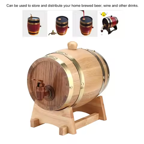 1.5L Wine Barrel Vintage Oak Wood Wine Barrel Keg Bucket Home Wine Storage Accessories