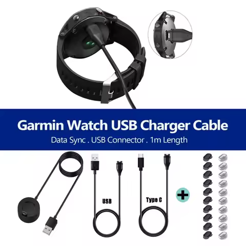 Type C USB Charging Cable + Dust Plug For Garmin 970 570 265 165 955 Fenix 8E 7X 6 5 Instinct Vivoac