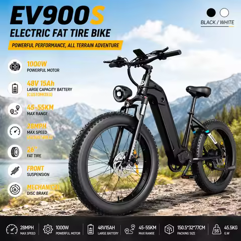 OBX EV900S E-Bike 1000W Electric Bike 48V 15Ah Battery 26” Fat Tire E-Bike 28MPH Adjustable Speed 55