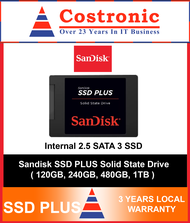 SanDisk 120GB / 240GB / 480GB / 1TB SSD PLUS INT 2.5 SATA3 SSD (LOCAL WARRANTY 3YEARS WITH LOCAL DISTRIBUTOR)