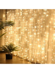聖誕燈花圈 Led 窗簾冰柱燈仙女婚禮照明裝飾家居窗戶派對花園 3m*1m/3m*2m/3m*3m 暖白光 220v 歐盟插頭