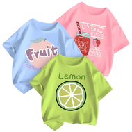 LJMOFA 3 Pieces Kids Girl T-shirts Fruit Pattern Short Sleeved for 4-13Y Girls Fresh Fashion Versati