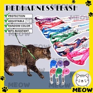 MEOW Dog Cat Harness Collar Leash Safety Traction Rope Tali Kucing Leher Cat Rantai Kucing Pet Harne