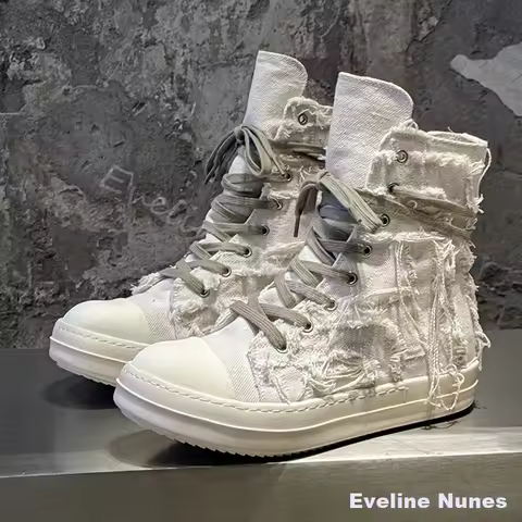 Canvas Fringer Breathable High Top Sneakers Men/women Round Thick Bottom Breathable Casual Shoes Lac