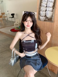 Tanktop Halter dan Tali Silang Model Serut Samping Bra Wanita Atasan Crop Kamisol