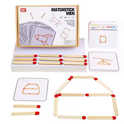 Matches Puzzles Game Wooden Toys DIY Math Geometry Board Game Thinking Match Logic Training Educatio