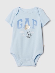 嬰兒裝|Logo純棉小熊印花圓領短袖包屁衣-天藍色