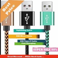 Highest Quality Braided Nylon 2 in 1 Micro Usb type-C  Lightning Cable