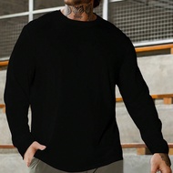 เสื้อยืดกีฬาคาสูชายสีพื้นแขนยาว ไซส์ใหญ่