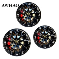 [AWHAO] Modern Wall Clock Acrylic Silent Non Ticking Creative Wheel Hub Design Easy Install for Livi
