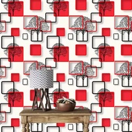 MERAH 3D Red Square Wallpaper 4m to/d 5m x 45cm