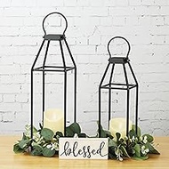 Perfnique Black Metal Lanterns, 2 Rustic Lanterns Decorative w/ 6hr Timer Flickering Flameless Candl