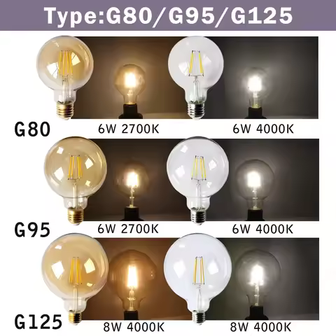 2PCS LED Filament Bulb E14 E27 C35 C35T ST64 G80 A60 220V 4W 9W Warm White Glass 360 Degree Edison R