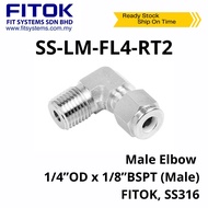 Male Elbow 1/4”OD x 1/8”BSPT (Male), FITOK, SS316 (SS-LM-FL4-RT2)