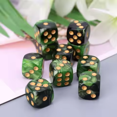 10 Pcs 16mm Resin Dice D6 Black Green Gold Points Round Edges KTV Bar Nightclub