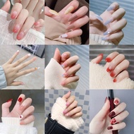 J24 Kuku Palsu Polos Bening Pendek dan Panjang Fake Nails + Lem