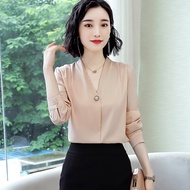 Áo Sơ Mi trung niên nữ U30 U40 U50Áo Sơ Mi Nữ Tay Dài Cổ Chéo Xếp Ly Vai Đính Cúc Cao Cấp HT_ Thời T