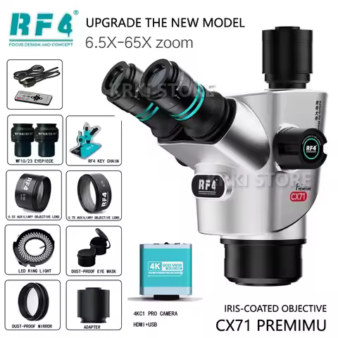 RF4 CX71 PREMIUM Trinocular Stereo Microscope IRIS-COATED OBJECTIVE ANTI GLARE IMAGING WITHOUT For P