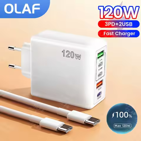 Total 120W Fast Charger Type C PD Charger QC 3.0 USB Charger Adapter For iPhone 16 15 14 Pro Samsung