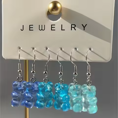 3 Pairs Candy Bear Charm Drop Earrings, Colorful Resin Transparent Bear Ear Jewelry, Gift For Kids C