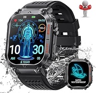 Military Smart Watch for Men 5ATM Waterproof with Call 2.02" Large Screen Rugged Outdoor Tactical Smartwatch with Compass Fitness Watch with Heart Rate Blood Pressure Monitor for iPhone Android Phone