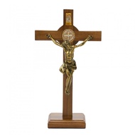 Yeraya Catholic Sitting Cross Teak Wood Benedict Corpus Gold 30cm Benedict Sitting Cross Catholic Pr