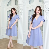 Feisty Flare Dress Pleated With Lotus Petal Sleeves: Indigo Blue