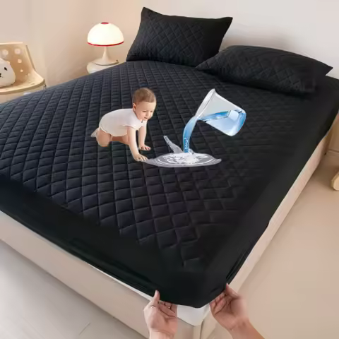 100%Waterproof Mattress Cover Thick Solid Color Bed Fitted Sheet Single/Queen/King 침대커버 135x200cm 16