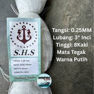 025MM X 76MM (3" Inci) X 35MD(8Ft) X 100Meter Pukat Jaring Ikan/ Mata Tegak / Isi Kosong / Warna Put