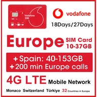 Vodafone/Orange Europe SIM Card 14/18/27/28 GB Data+200 min calls in 32 Countries 18/27Days (Spain 80-168GB), 4G/LTE Sim Card Supported Mobile Hotspot Travel Use in UK Switzerlan